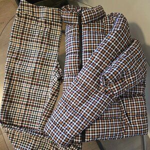 Plaid Puffer Coat & Slacks